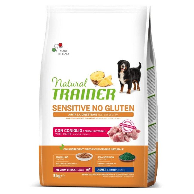 Natural Trainer ADULT DOG SENSITIVE NO GLUTEN M/M su triušiena 3kg 