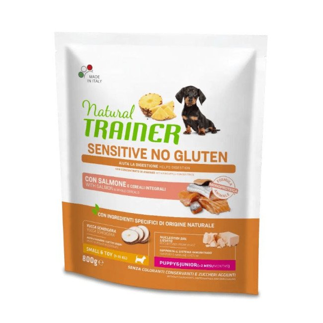 Natural Trainer DOG SENSITIVE NO GLUTEN PUPPY&JUNIOR MINI su lašiša 800g