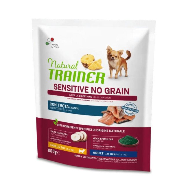 Natural Trainer ADULT DOG SENSITIVE NO GRAIN Mini su upėtakiu 800g