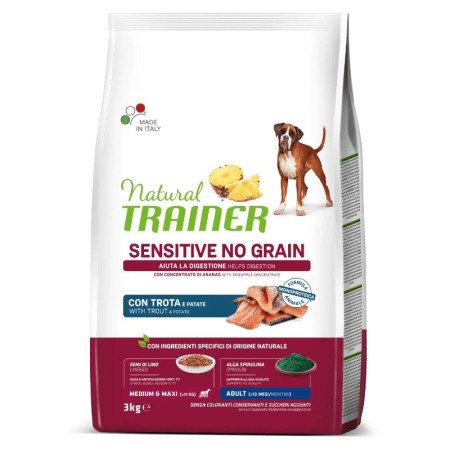 Natural Trainer ADULT DOG SENSITIVE NO GRAIN M/M su upėtakiu 3kg