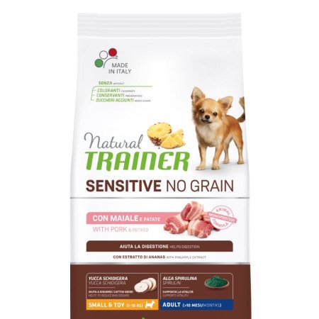 Natural Trainer ADULT DOG SENSITIVE NO GRAIN MINI su kiauliena 800g